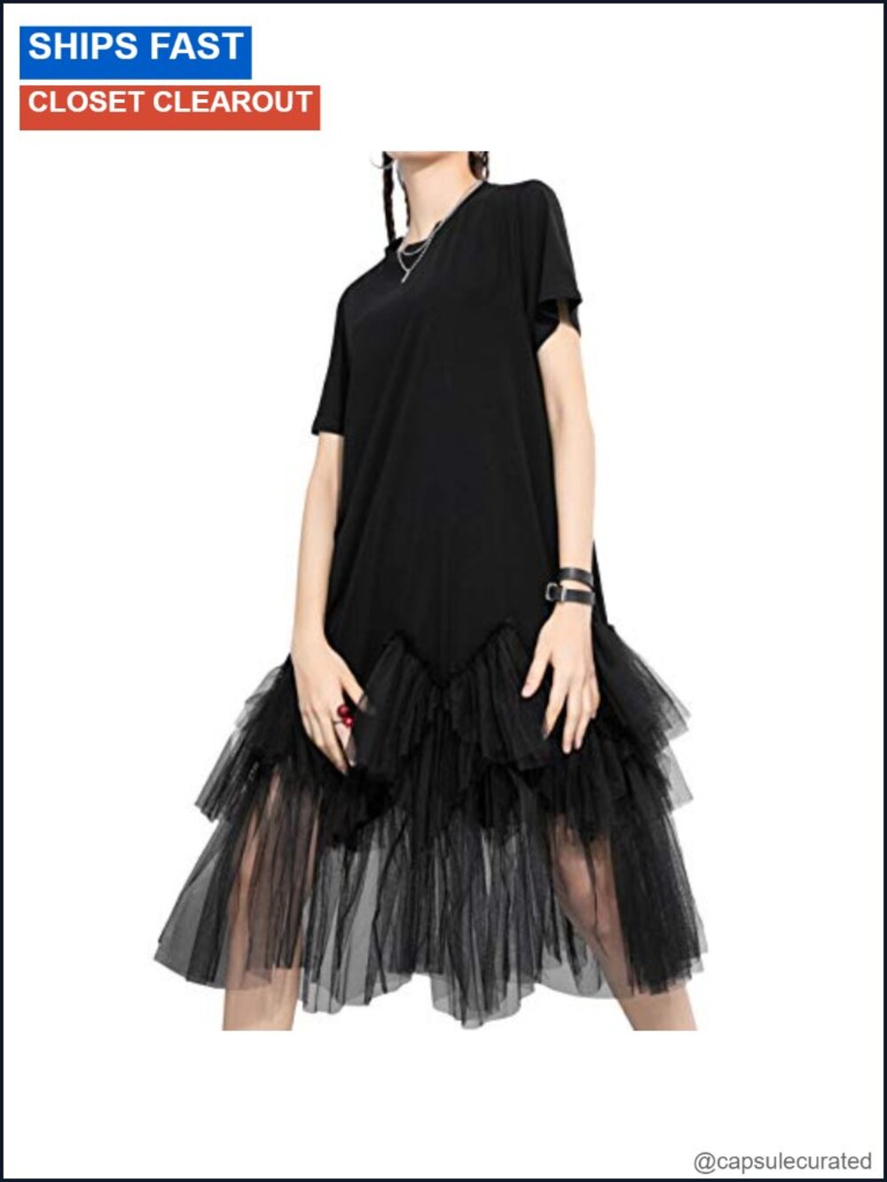 Oversized Tulle T-Shirt Dress Crew Neck Short Sleeve Casual